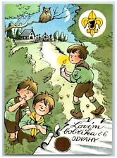 Czech Republic Postcard Boys Scouts Hide And Seek Owl Lovim Bobrika Odvahy picture