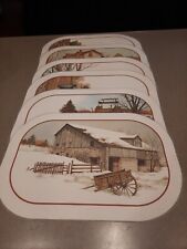 6 Vintage Plastic Placemats Country Scene Autumn Serene picture