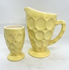 Vintage Jeanette Yellow Thumbprint Milk Glass Pitcher With Tumbler picture