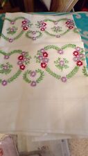 HAND EMBROIDERED WHITE PR STANDARD PILLOWCASES HEARTS AND FLOWERS NWOT picture