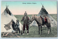 Calgary Canada Postcard Stoney Indians and Tent as Their Home c1910 Antique picture