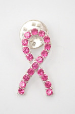 Pink Ribbon Pink Gemstones Vintage Lapel Pin picture