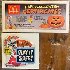1989 McDonalds HAPPY HALLOWEEN CERTIFICATES & Roger Rabbit Puffy Sticker Vintage picture