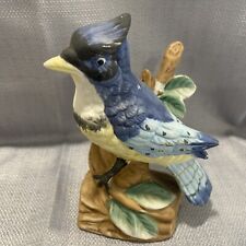 Vintage FBIA Taiwan Blue Jay Bird On A Branch Figurine on Fine Porcelain  picture