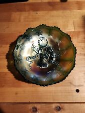 1910 Detroit Elks B.P.O.E. Convention Carnival Glass Bowl Dish Green Iridescent picture
