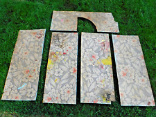 Vintage~Linoleum Flooring~Craft Scraps~5 Pieces~Gray Floral~Coral Aqua Accents picture