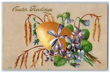 c1910's Easter Greetings Egg Cattail Flowers Embossed Rushville IL Postcard picture