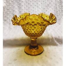 Vintage Fenton Golden Amber Hobnail Ruffled Pedestal Candy Dish (1950s) picture