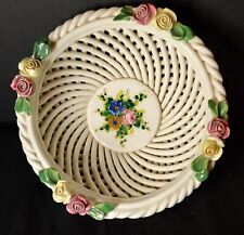 Vintage Italian Woven Lattice Ceramic Bowl with Rosettes 5in Trinket Bowl Read picture