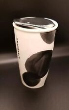Starbucks Black & White Polka Dot Travel Tumbler 2014 Ceramic 10oz Silver Lid picture