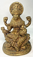 Goddess Lakshmi Statue of Wealth With Owl For Wisdom Made of Metal picture