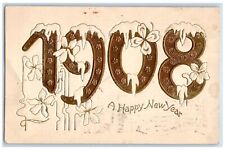 1908 New Year Flowers Winter Large Numbers Embossed Shamokin PA Antique Postcard picture