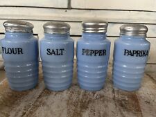 Set Of 4 Jeanette Delphite Ribbed Shakers Salt Pepper Flour Paprika picture