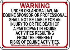 OKLAHOMA Equine Sign activity liability warning statute horse farm barn stable picture