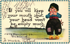Humor Cartoon Dutch Boy Keep Your Mouth Shut Divided Postcard Posted 1914 picture