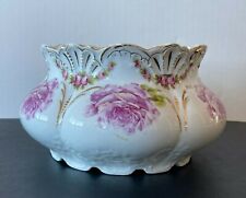 Antique Silesien Germany Porcelain Bowl Purple Floral Gilt  Large Cottage Core picture