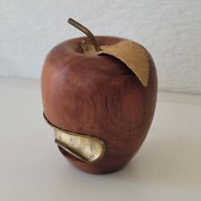 APPLE-a-day Wood-Brass Bottle Opener Handcrafted Leather Leaf Brass Stem Wood picture