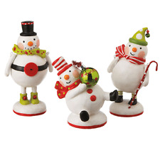 SNOWMAN TRIO Folk Art Christmas Figurines Snow Fun Decor NEW picture