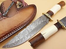 RARE  SHARP CUSTOM FORGED HUNTING BOWIE KNIFE BRASS GUARD CAMEL BONE & SHEATH picture