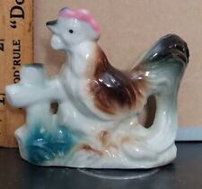 Vintage ROOSTER CHICKEN BY A FENCE ceramic figurine MADE IN JAPAN picture