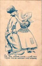 Sugar Lump, I Like You Because You're Sweet, Dutch Theme Humor 1912 Postcard picture