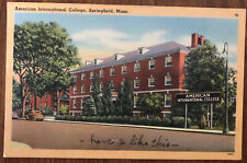 Linen Postcard PM 1950 American International College Springfield MA Cars picture