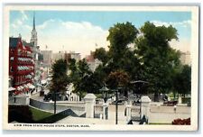 1937 View State House Steps Classic Cars Exterior Boston Massachusetts Postcard picture