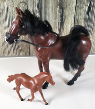 Empire Brown Horse Black Hair Reins & Small Foal Unmarked 1995 Vintage picture