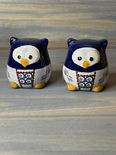 blue ceramic owl salt and pepper shakers vintage picture