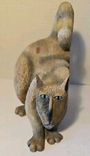 Vintage Marsha McCarthy Signed Beige Tone Resin Stretching Cat Single Bookend picture