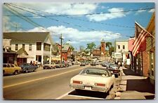 Postcard Main Street View Wolfeboro New Hampshire Street View American Flag VNG picture