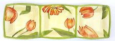 Clay Art 3 Section Relish Tray & Matching Bowl Hand Painted Tulips Stonelite picture