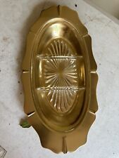 Vintage MCM 3 Section Divided Glass Serving Dish In Gold Tray picture