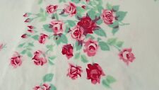 48 x 52 SMALL RED PINK ROSES ROSEBUDS FLORAL VINTAGE COTTON TABLECLOTH picture