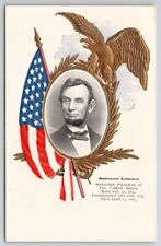 Abraham Lincoln Patriotic Golden Eagle American Flag Emb Postcard W26 picture