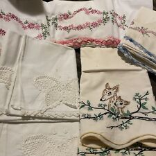 Lot Of 4 Vintage Pillowcases Embroidered And Crocheted picture