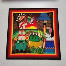Vintage Huichol Yarn Painting Art Mexican Indigenous 11-3/4