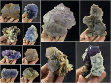 Fluorite Specimens Lot Natural Purple Blue Cubic Formation Crystals 3.4kg 12Pcs picture