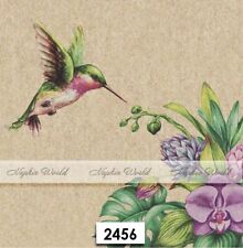 (2456 TWO Paper LUNCHEON Decoupage Art Craft Napkins - FLOWERS HUMMINGBIRD picture