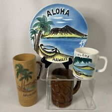 Vintage Ceramic Hawaii Wall Plaque Mug embossed Diamond Head Palms Japan Lot 4 picture