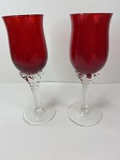 2 Vintage Sasaki Ruby & Clear Twist Stem Sherry Glasses picture