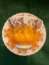 Royal Albert English Bone China Cup & Saucer Regal Series Yellow w/Gold Leaves picture
