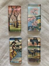 4 Vintage Japanese Art Trees And Cherry Blossom Rectangle Glass Magnets Handmade picture