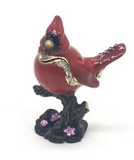 Enamel Jeweled Red Cardinal Miniature Trinket Ring Vanity Box Hinge Lid picture