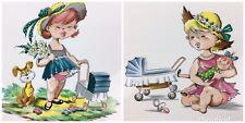 Vintage Italian Trivet Square Art Tile Plate Girl Dog Doll Stroller Nursery picture