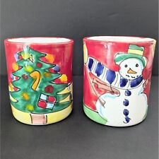 Set of 2 Vintage La Musa Made in Italy Christmas Tree Snowman Coffee Mugs 16 Oz picture