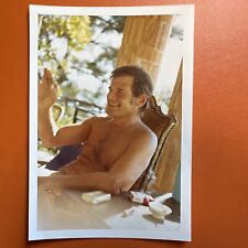 Shirtless Man Hairy Chest VINTAGE PHOTO SMOKING CIGARETTES Hot 70s Gay Int COLOR picture