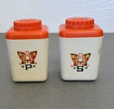 Vintage Small Sterlite Plastic Orange Butterfly Salt & Pepper Shakers As Is picture