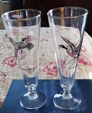 Vintage Federal Glass Sportsman Game Bird Pilsner Tall Beer Glasses Set Of 2 picture