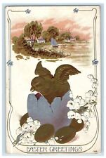 1910 Easter Greetings Egg Hatched Art Nouveau Roanoke Illinois IL Postcard picture